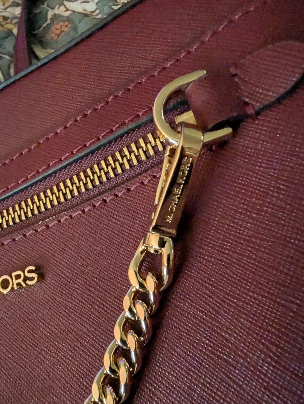 Michael Kors Wine Saffiano Crossbody with Gold Chain